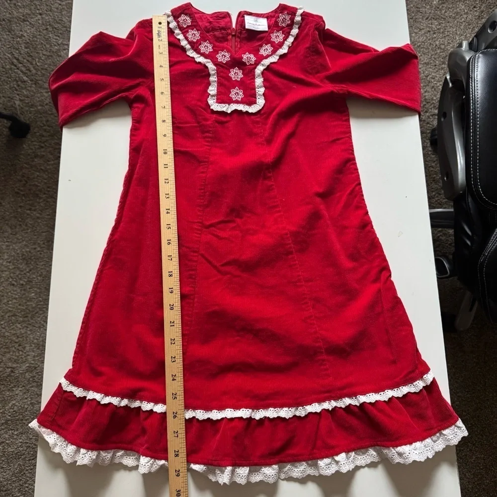 Hanna Andersson Corduroy Snowflake holiday Christmas Lace Long Sleeve dress sz 8
